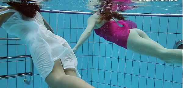  Underwater swimming pool lesbians Lera and Sima Lastova